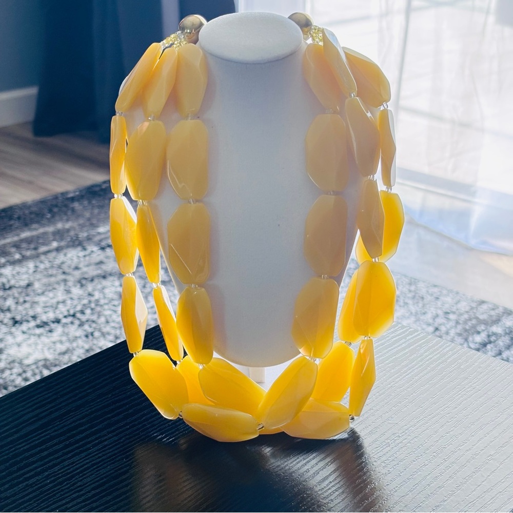 Yellow Chunky Statement Necklace Multi Strand Faceted Beads Bold Jewelry
